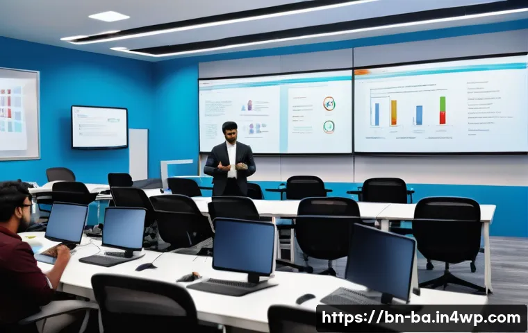 모듈식 역량 개발의 우수 사례 분석 - A modern corporate training room in a high-tech office environment filled with diverse Bengali profe...