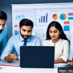 모듈식 역량 개발의 필요성 - A modern office scene featuring a diverse team of Bengali professionals collaborating on a technolog...