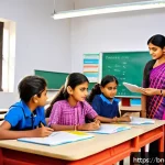 모듈식 교육의 미래 예측 - A vibrant classroom scene illustrating modular education for Bengali students, featuring a diverse g...