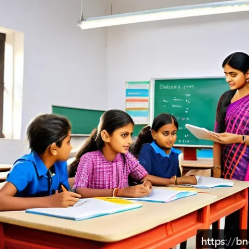 모듈식 교육의 미래 예측 - A vibrant classroom scene illustrating modular education for Bengali students, featuring a diverse g...