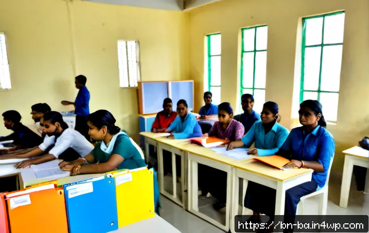 Home 17 모듈식 학습 프로그램 운영의 실제 - Photorealistic modern training room in Bangladesh, diverse adult learners seated at separate modular...